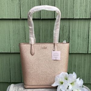 KATE SPADE TINSEL Glitter Tote Rose Gold Shoulder Bag Purse